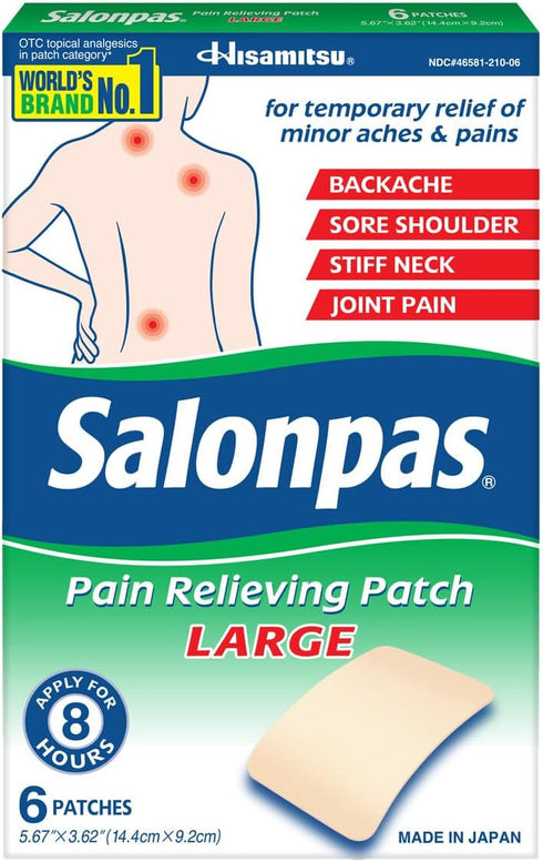 Salonpas LARGE Pain Relieving Patch, 6 Count for Back, Neck, Shoulder, Knee Pain, 8 Hour Muscle Soreness Relief