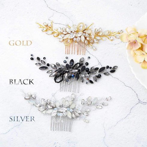 Yean Decorative Black Hair Comb with Baroque Rhinestones, Hair Accessories Headpiece for Women