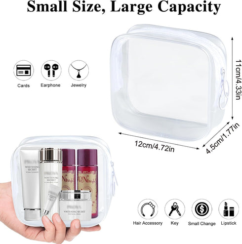 PLULON TSA Approved Toiletry Bag, 2 Pack Small Makeup Bag for Purse Clear Mini Cosmetic Zipper Pouch Waterproof Travel Bag for Women Men Purse Essentials - Black, White