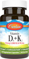 Carlson Vitamin D3 + K2, 50 mcg (2000 IU) Vitamin D3 & 90 mcg Vitamin K2, 120 Capsules