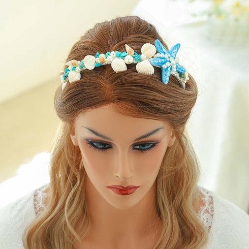 Unicra Starfish Headband Pearl Hair Band Sea Shell Hair Hoop Beach Wedding Accessories for Women