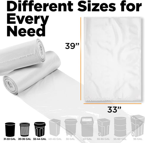 33 Gallon Trash Bags, Recycling Bag, 33 x 39” Garbage Bags (100 COUNT/CLEAR) – Outdoor Industrial Garbage Can Liner for Custodians, Landscapers, Lawn Bags - Made In USA by ToughBag