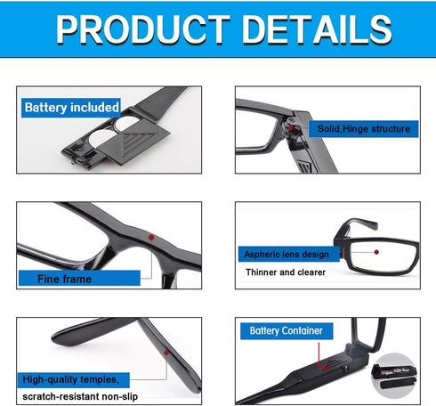 Reading Glasses with Bright LED Light, Lighted Magnifier Nighttime Reader Eyewear Unisex Clear Vision +2.5