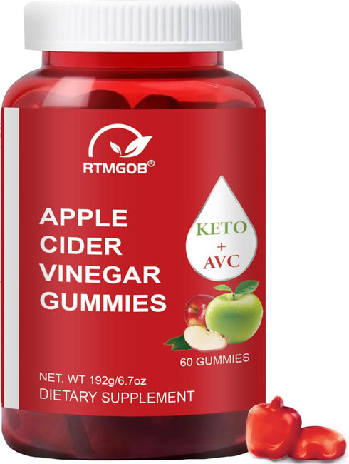 RTMGOB Apple Cider Vinegar Gummy, Vitamin B12, 1000 mg, Apple Flavor, Vegan, Non-GMO,