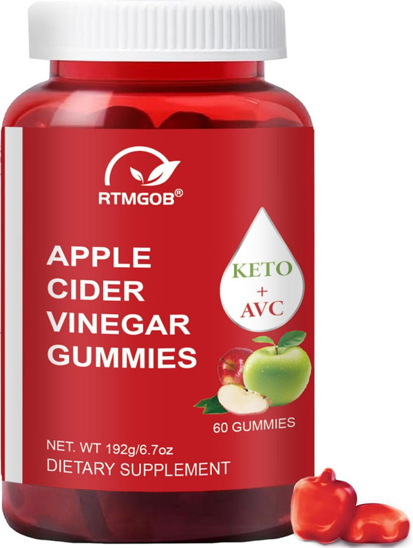 RTMGOB Apple Cider Vinegar Gummy, Vitamin B12, 1000 mg, Apple Flavor, Vegan, Non-GMO,