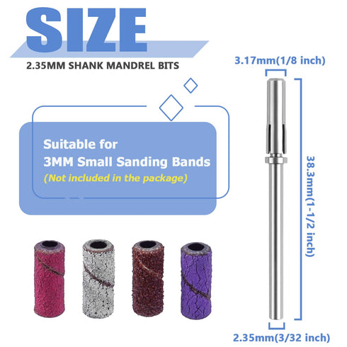 Mesee 2 Pieces Mandrel Bits for Small Nail Sanding Bands, 3.1mm Mini Mandrel Nail Drill File Heads