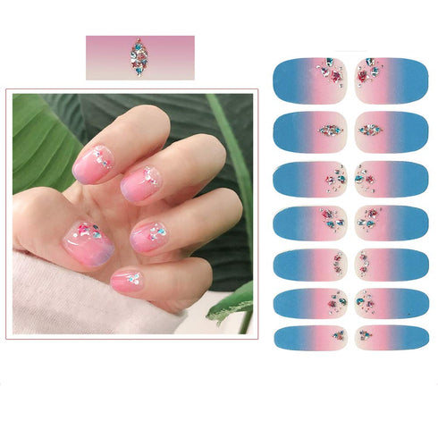 SIUSIO 112pcs Full Nail Wraps Stick on Gel Nail Polish Strips, Elegant Gradient Glitter Nail Art Sticker with Crystal