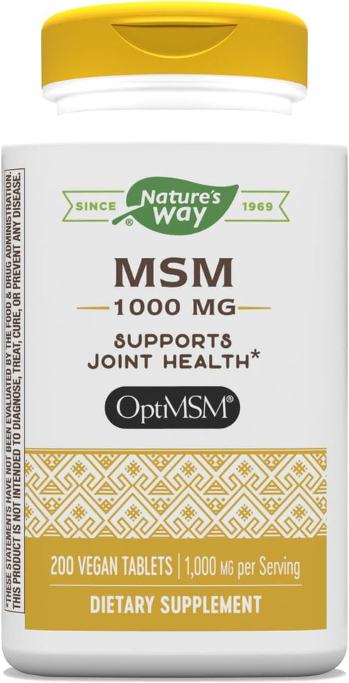 Nature's Way MSM 1000 mg, Joint Health Supplement, 200 Tablets, Gluten-Free & Vegan