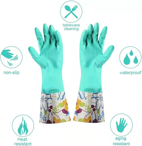 Dishwashing Rubber Gloves 3 Pairs - Aixingyun Non-Slip Household Kitchen Cleaning Gloves, Reusable PU