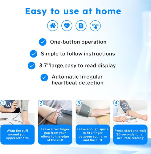 Upper Arm Blood Pressure Monitor, Automatic Digital BP Machine with Backlit LED Screen, Adjustable Cuff, BPM Model