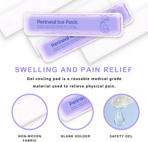 Perineal Ice Packs for Postpartum Reusable, Perineal Cold Packs, Postpartum Hemorrhoid Pain Childbirth Recovery Care, 2 Gel Pads+5 Washable Sleeves (Purple)