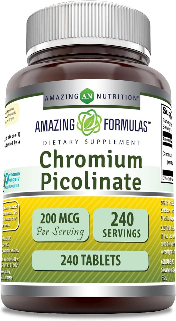 Amazing Formulas Chromium Picolinate Supplement | 200 Mcg Per Serving | Non-GMO, Gluten Free, Made in USA (240 Count)