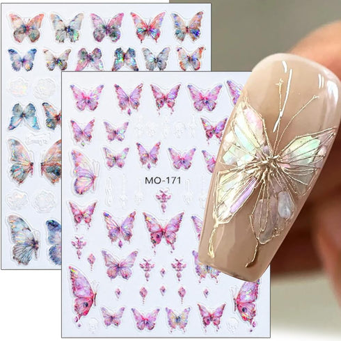 5D Aurora Butterfly Nail Stickers for Women, Cartoon Butterfly Nail Art Decals for Nail Designs