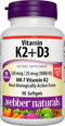 Webber Naturals Vitamin K2 MK-7 (120 mcg) with Vitamin D3 (1,000 IU), 90 Softgels, Supports Bones, Teeth,