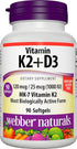 Webber Naturals Vitamin K2 MK-7 (120 mcg) with Vitamin D3 (1,000 IU), 90 Softgels, Supports Bones, Teeth,