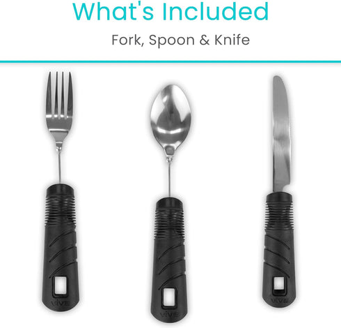 Vive Adaptive Utensil Set - Arthritis Aid Silverware for Parkinsons, Easy Grip for Trembling Hands, Heavy Spoon
