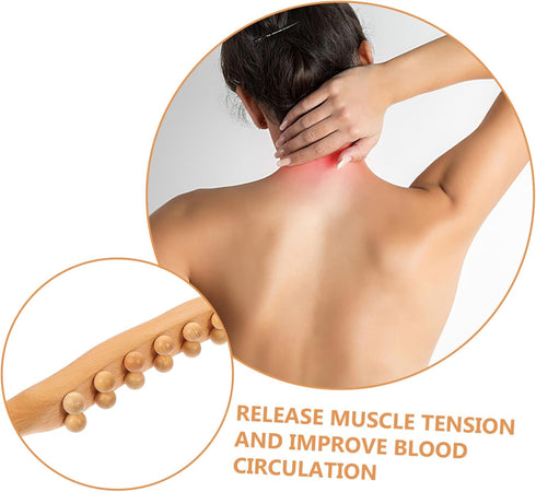 Wood Massage Stick with Round Beads Gua Sha Massage Tool for Full Body Relaxation Durable Beechwood Convenient for Home
