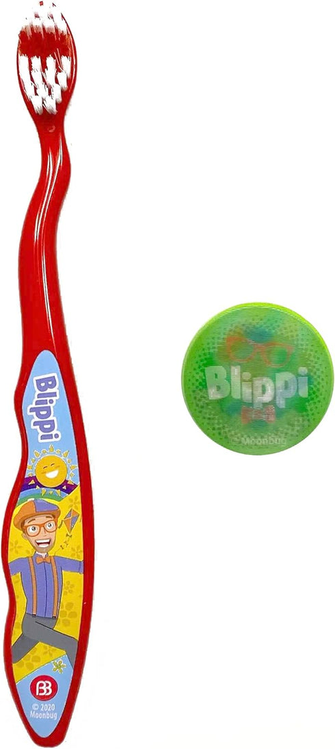 Brush Buddies Blippi Toothbrush with Travel Cap, Soft Bristle Toothbrushes for Kids, 2PC