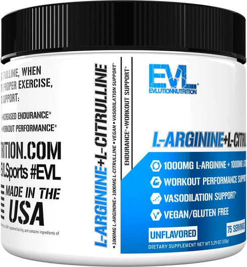 Evlution Nutrition L-Arginine + L-Citrulline - Endurance Workout Performance Supplement, Vegan, Gluten Free