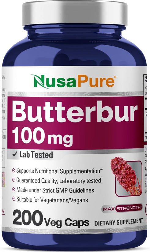 NusaPure Butterbur Extract, 100mg per Veggie Capsule, 200 Non-GMO, Vegetarian Capsules