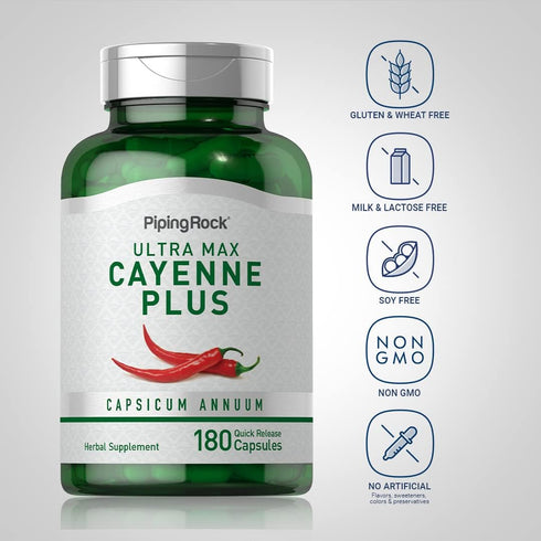 Piping Rock Cayenne Pepper Capsules | 180 Count | Capsicum Annuum | Plus Ginger and Hawthorn Berry Supplement