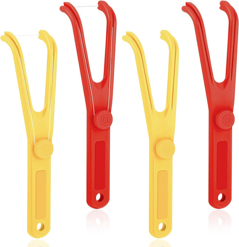 Chengu 4 Pieces Dental Floss Holder - Reusable Flosser Handle for Oral Clearing (Red, Yellow)