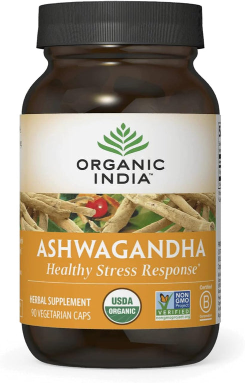 ORGANIC INDIA Ashwagandha Capsules - Organic Vegan Supplement for Stress Relief, 90 Capsules