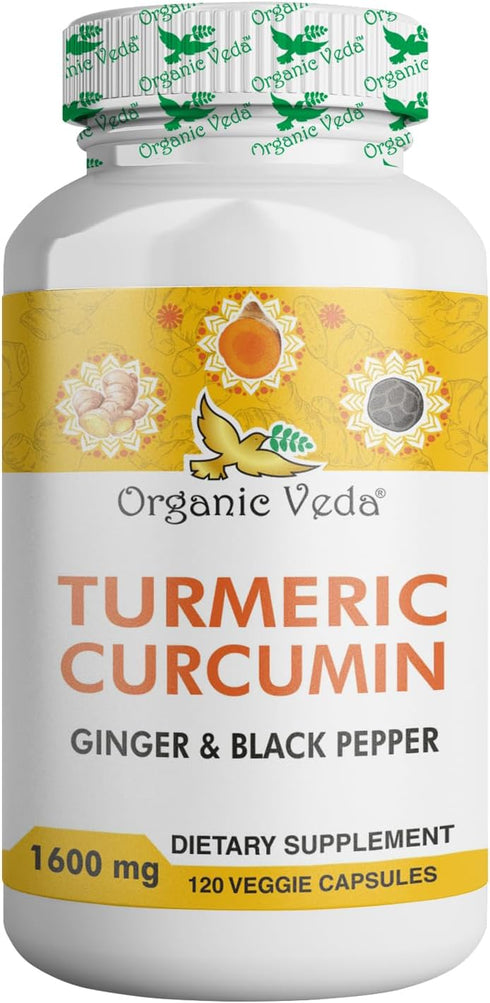Organic Veda Turmeric and Ginger Capsules, 120 Pills for Joint Support, Non-GMO, Gluten Free Supplement