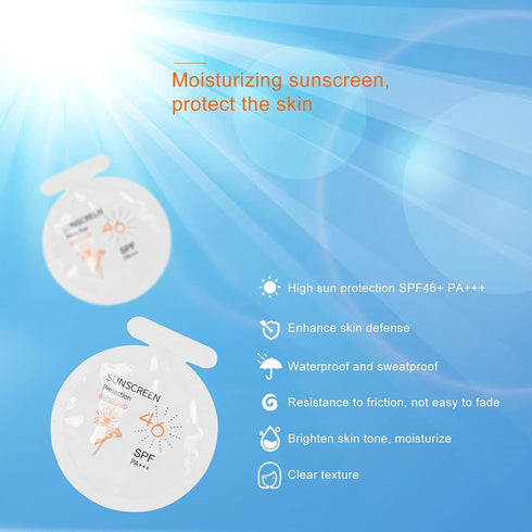 Pack of 20 Sunscreen, SPF46 PA+++ Moisturizing Sunblock, 3ml Face & Body Sunscreen for Most Skins, Portable Water