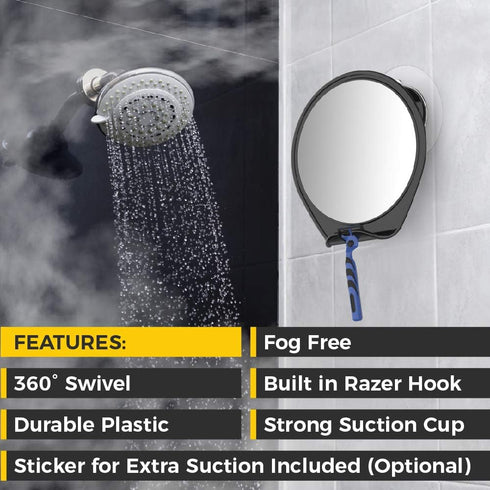 HONEYBULL Fogless Shower Mirror for Shaving, Suction Razor Holder, Small Bathroom Accessories