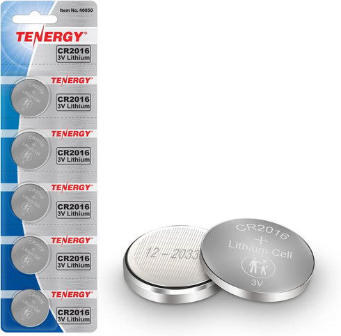 Tenergy CR2016 Battery, 3V Lithium for Watches, Key Fobs, 5 Count (Pack 1)