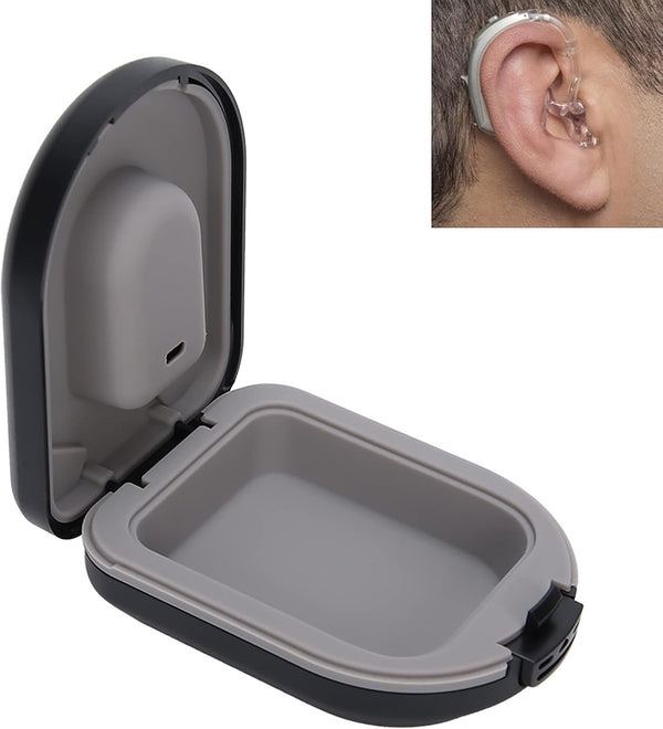 Hearing Aid Travel Case, Behind-the-Ear Accessories, Waterproof Drop Resistance Storage Box, Black (2.6 x 2 x 1in)