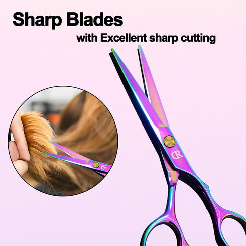 Professional Hair Cutting Shears, 6 Inch Barber Scissors, Sharp Blades for Women/Men/Kids, Rainbow