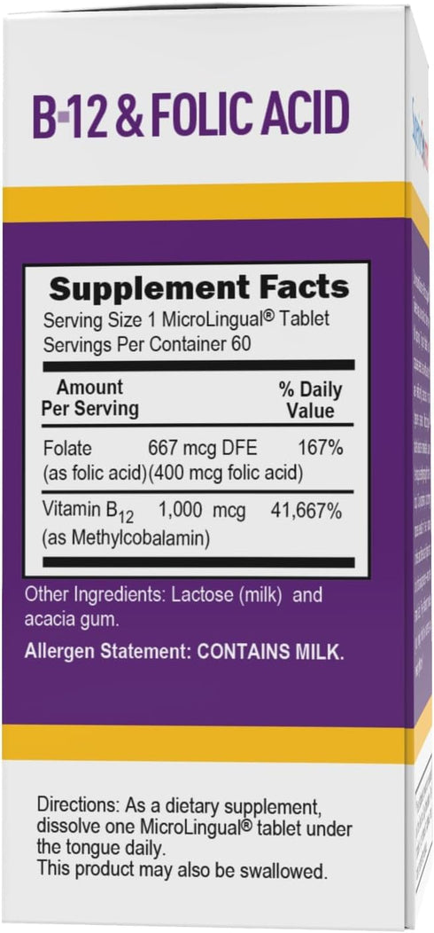 Superior Source No Shot Vitamin B12 Methylcobalamin, 1000 mcg, 60 Count, Quick Dissolve MicroLingual Tablets