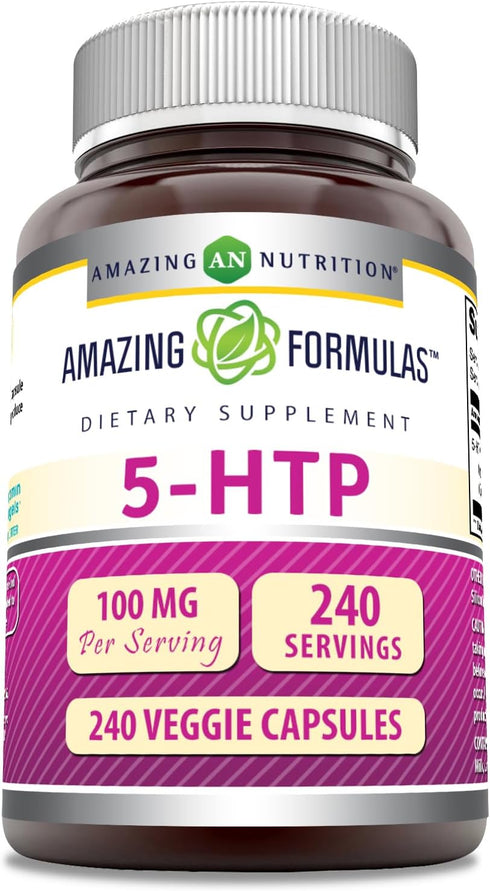 Amazing Formulas 5-HTP Supplement, 100 Mg Per Serving, Veggie Capsules, Non-GMO, Gluten Free, Made in USA (240 Count)