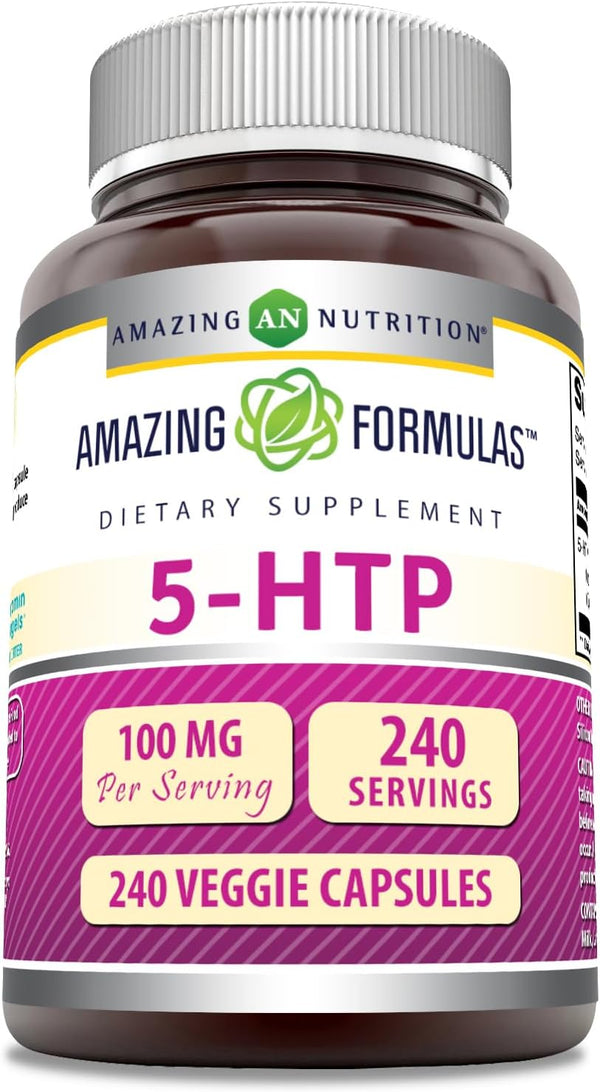 Amazing Formulas 5-HTP Supplement, 100 Mg Per Serving, Veggie Capsules, Non-GMO, Gluten Free, Made in USA (240 Count)