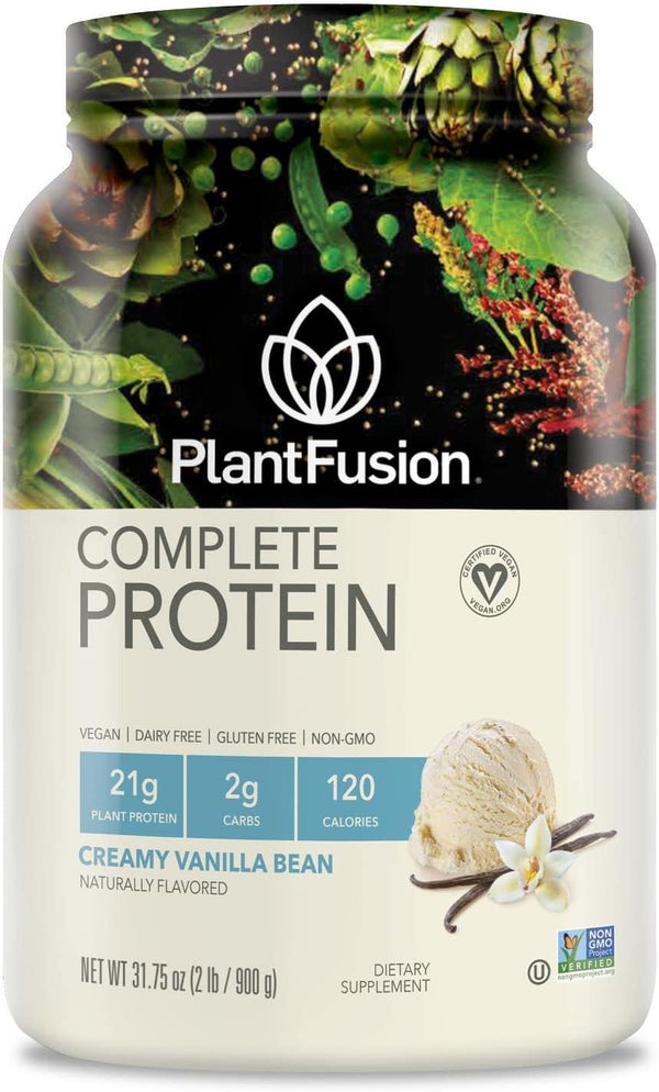 PlantFusion Complete Vegan Protein Powder - Vanilla Bean 2 lb - Plant Based with BCAAs and Digestive Enzymes