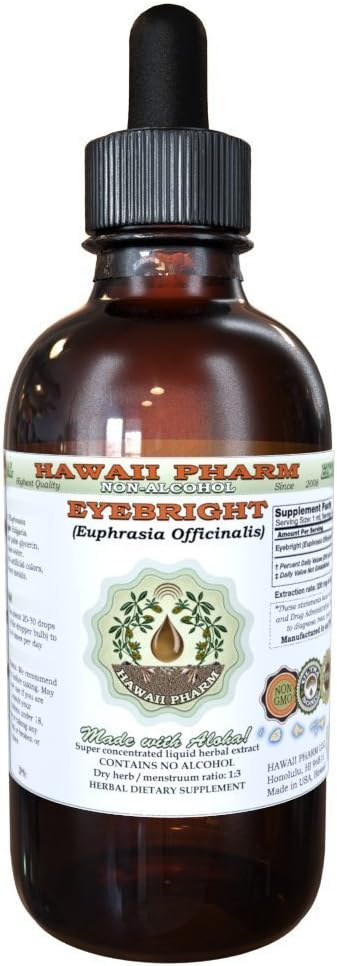 Eyebright Alcohol-Free Liquid Extract, Organic Eyebright Dried Herb Glycerite, Hawaii Pharm, 2 oz