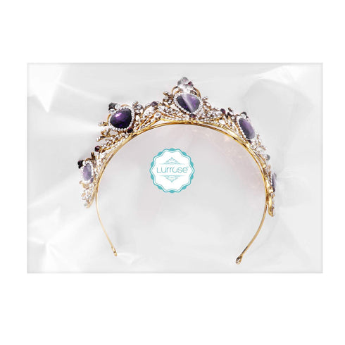 Luxury Purple Crystal Crown, Baroque Rhinestone Tiara and Bridal Crown Headband