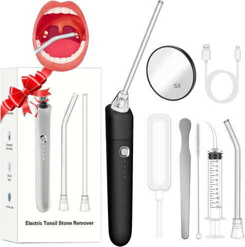 Electronic Vacuum Tonsil Stone Remover - Tonsil Stone Removal Kit with Oral Lamp, Irrigator, 5X Magnifying Mirror