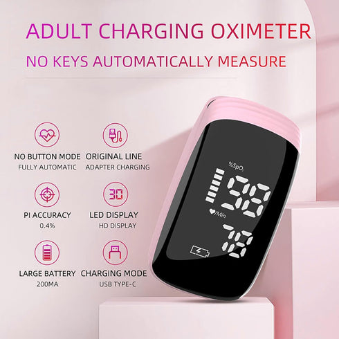 Pulse Oximeter Fingertip, Pulse Oximeter Rechargeable, Pulse Oximeter with Rechargeable, Fingertip Blood Oxygen Saturation Monitor Rechargeable, Accurate Fast SpO2 Reading (Pink)