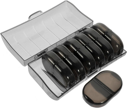 Hemobllo Weekly Portable Pill Organizer Medicine Case with Wear-Resistant Black Shell, Compact Detachable Medicine