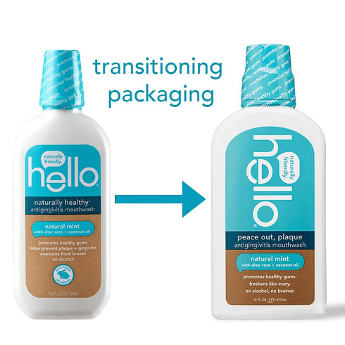 Hello Peace Out Plaque Mouthwash, Antigingivitis Alcohol Free, Natural Mint with Aloe Vera and Coconut Oil, 16 Ounce