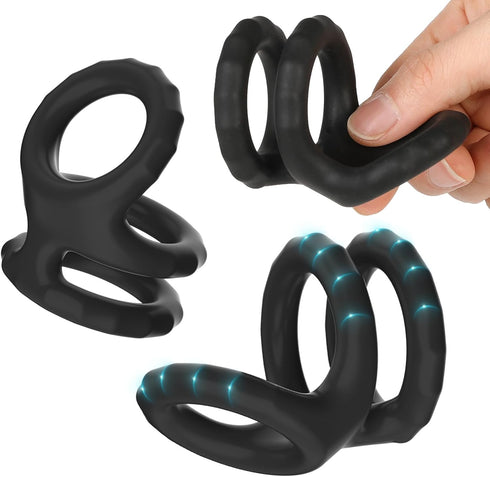 Jongait 1.22-1.41 Inch) Triple Penis Ring for Men - Black Silicone Cock Ring for Harder Longer Stronger Erections
