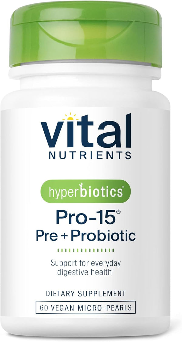 Hyperbiotics Vital Nutrients Pro-15 Prebiotics and Probiotics for Women and Men, 60 Vegan Pearls