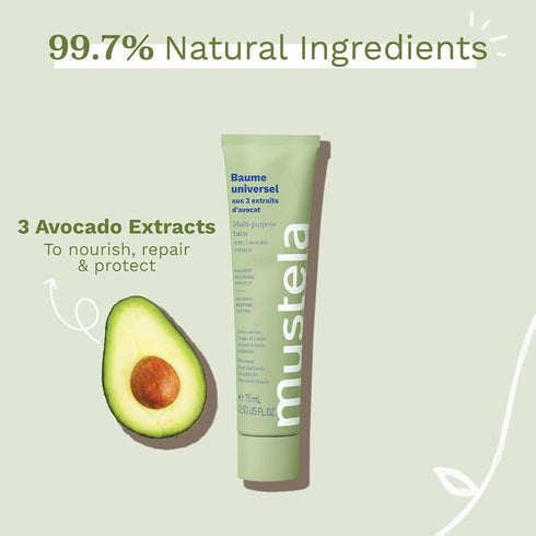 Mustela Avocado Multi-Purpose Balm - Natural Vegan Moisturizer for Face, Lips, Hands & Body - 2.53 fl. oz.