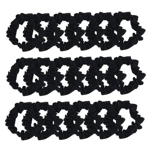 Set of 24 Black Satin Hair Scrunchies for Women, Elastic Hair Ties, Small Hair Bobbles, Fabric Hair Bands, Ponytail