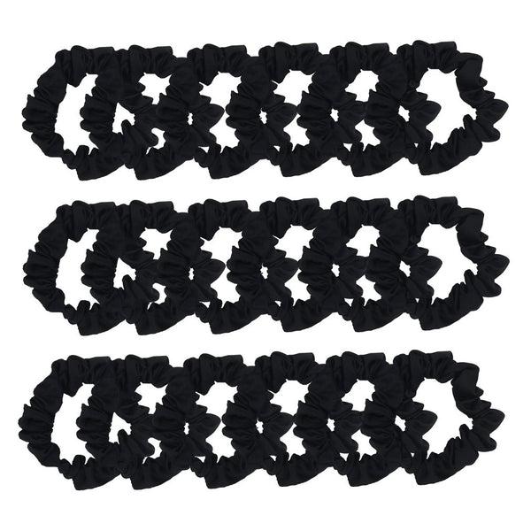 Set of 24 Black Satin Hair Scrunchies for Women, Elastic Hair Ties, Small Hair Bobbles, Fabric Hair Bands, Ponytail