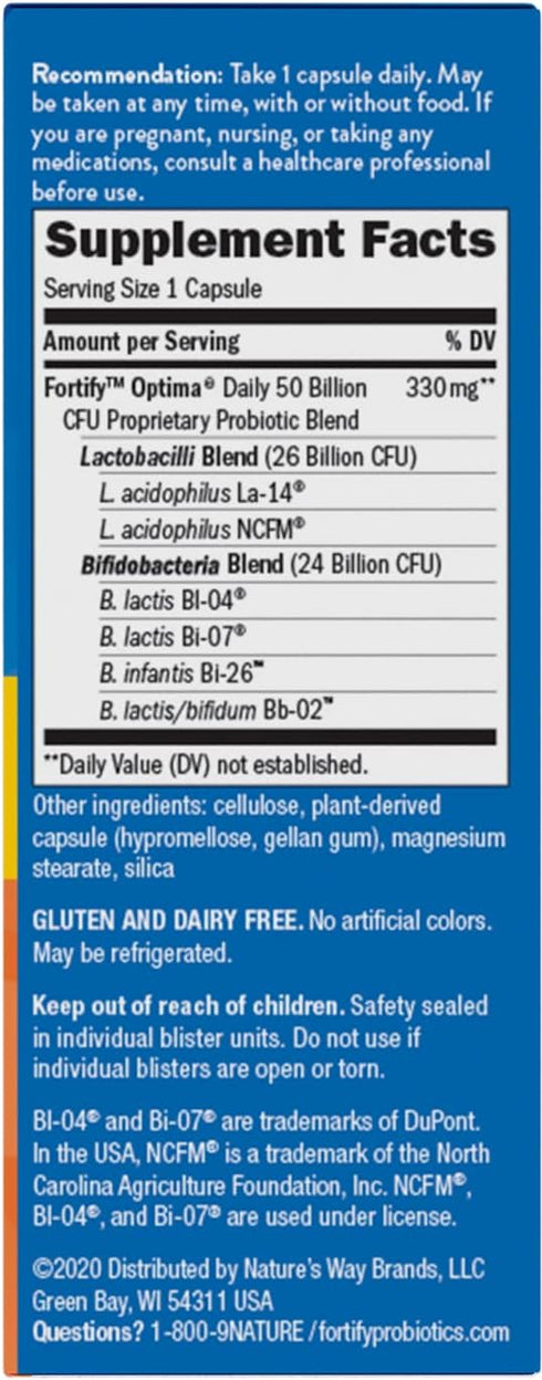 Nature's Way Fortify Optima Daily Probiotic, 30 Vegan Capsules for Digestive & Immune Health