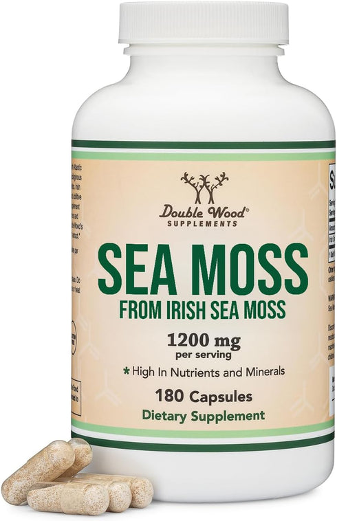 Irish Sea Moss Capsules, More Potent Than Sea Moss Gel Extract (180 Count, 1,200mg per Serving) Nutrient Rich Superfood